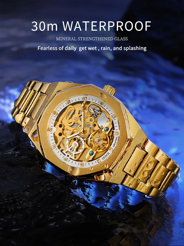High-end Luxury Designer Automatic Movement Clock Gold Mens Watch Vintage Stainless Steel Skeleton Mechanical Male Wrist Watches