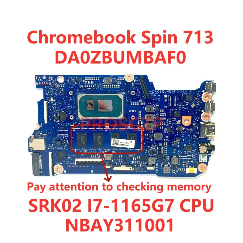 Da0zbumbaf0 für Acer Chrome book Spin 100% Laptop Motherboard nbaha11002/nbay311001 mit I5-1135G7/I7-1165G7 CPU 8GB getestet ok