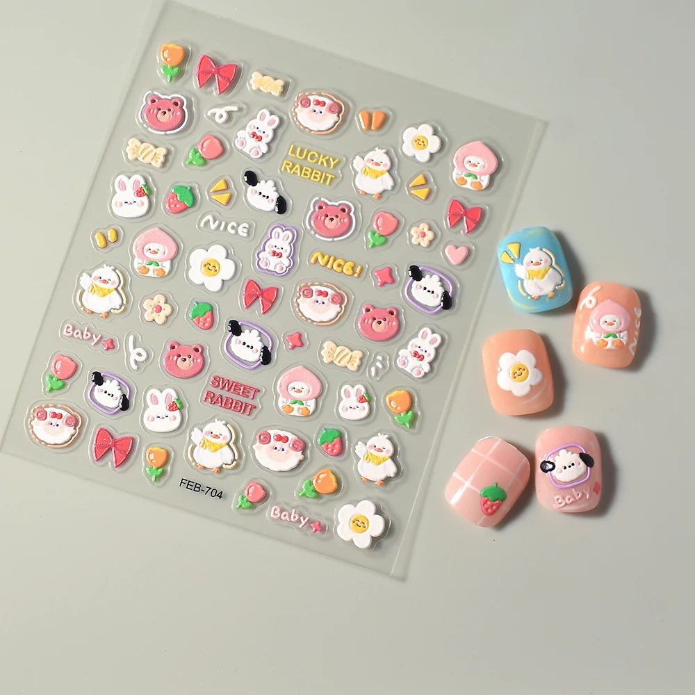 5d Animal Nail Sticker Rabbit Duck Flower decalcomanie per unghie cursori per Manicure FEB-704