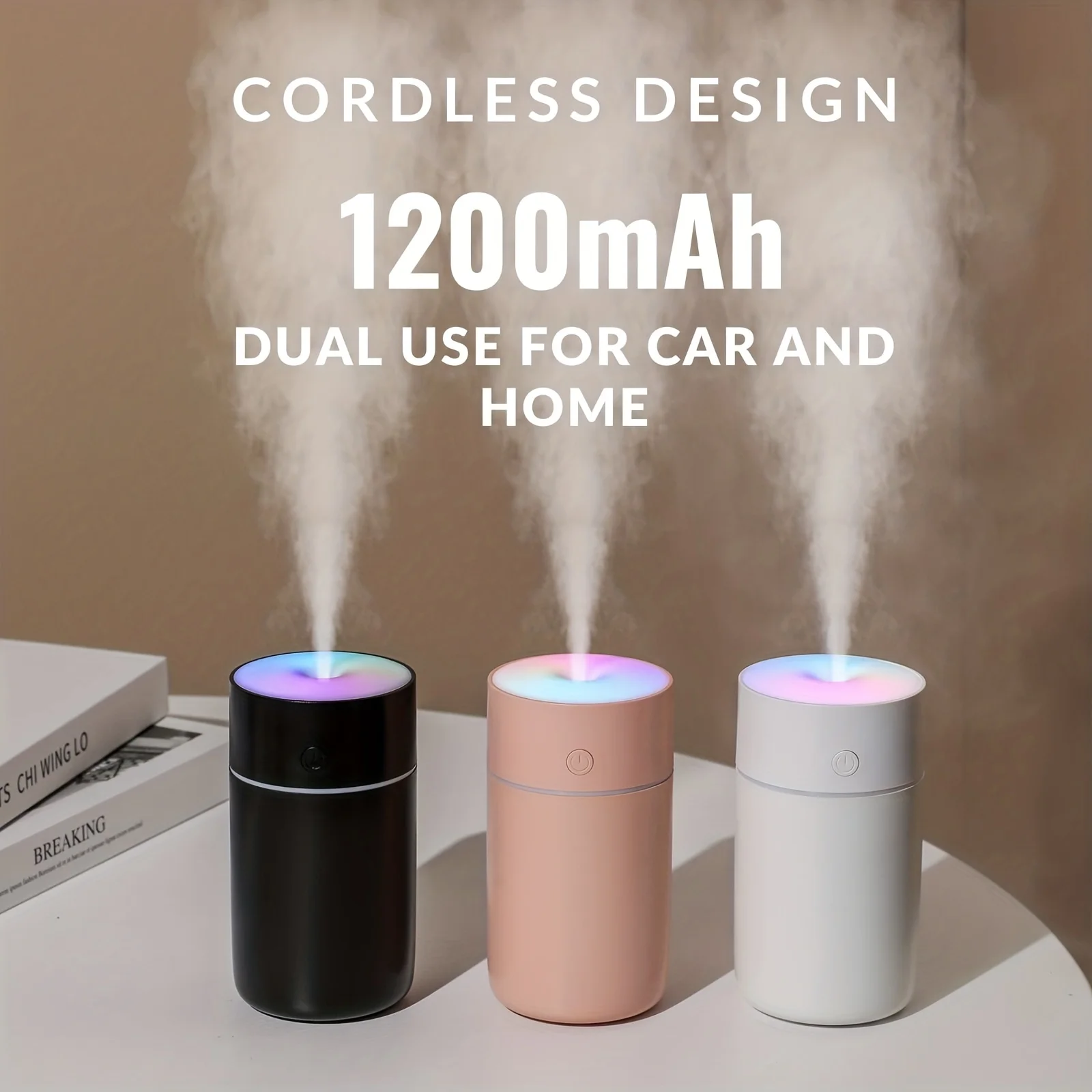 230ml Colorful Mini Air Humidifier - Breathe Easy with Ultrasonic Cool Mist, Cordless & Super Quiet - 1200mAh Battery for Bedroo