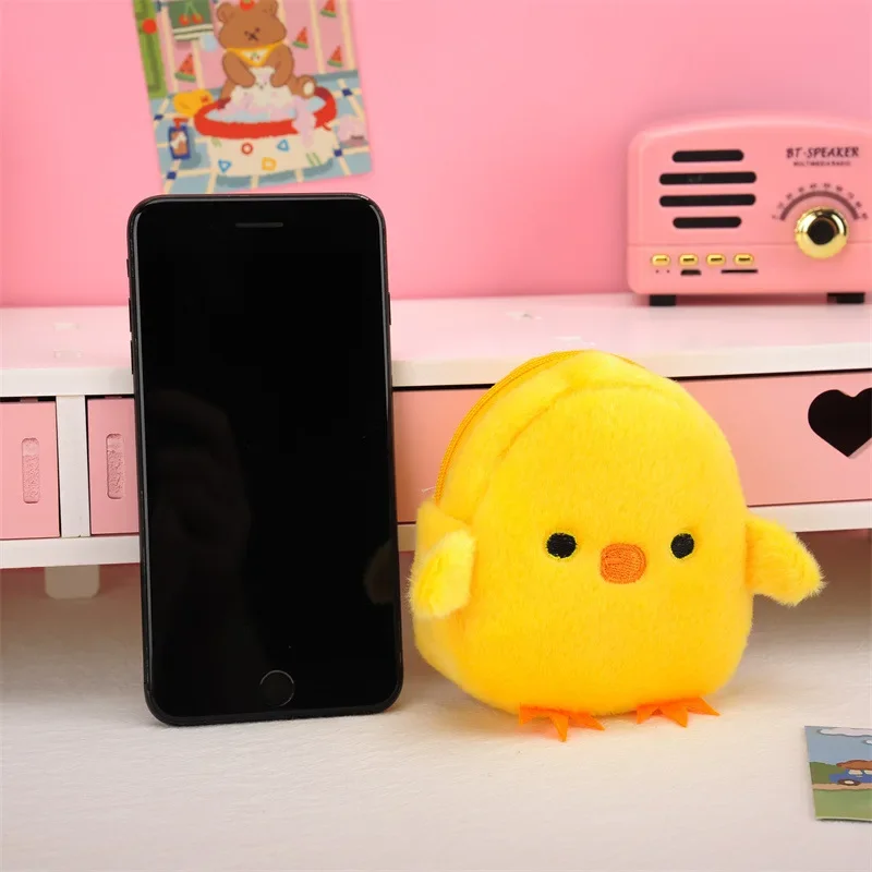 Lovely Little Yellow Chicken Plush Cartoon Animal Ladies Coin Purse Mini Cute Zipper Girl Coin Purse USB Cable Bag Key Bag