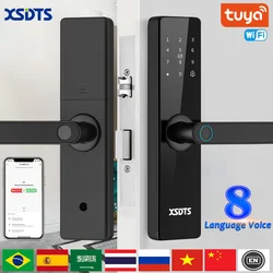 Tuya Wifi 전자 스마트 도어락, 생체 지문 인식, 스마트 카드, 비밀번호, 키 잠금 해제, USB 비상 충전