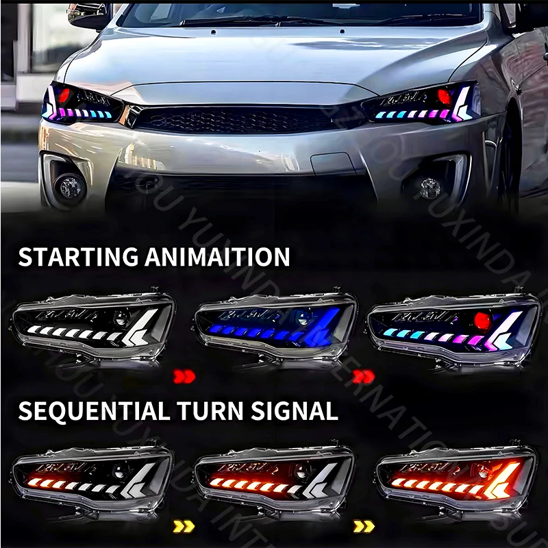 مصابيح أمامية LED عالية الجودة لميتسوبيشي لانسر EX 2008 - 2023 لانسر EVO X RGB ملحقات الجسم أطقم ضوء الرأس 08-23