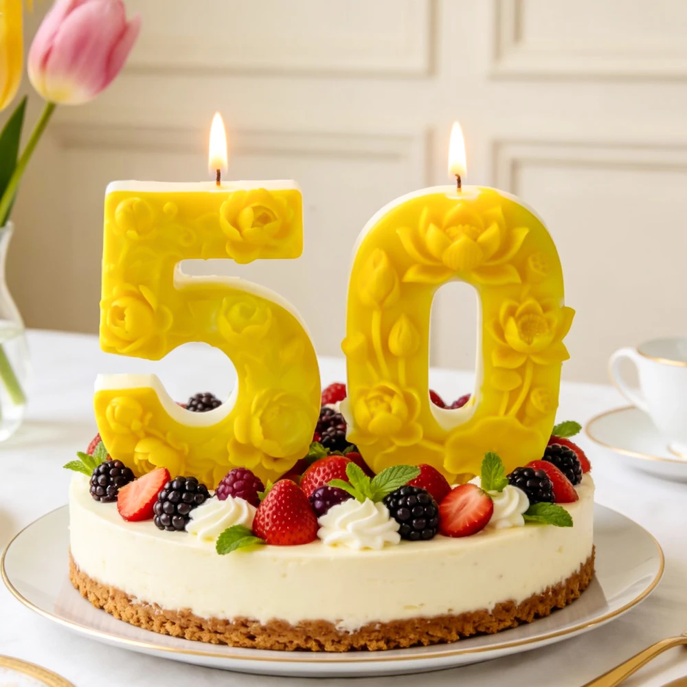 

Digital Form 0-9 Birthday Candle Mold Tulip Daisy Flowers Number Relief Silicone Molds Arabic Numbers Cake Decoration Mould