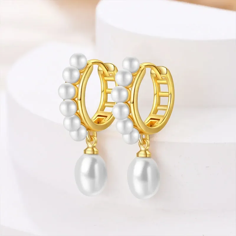 Travel Hobbies 925 Sterling Silver Pearls Earrings For Women Vintage Golden Rounded Drop Earring Jewelry For Party Wedding