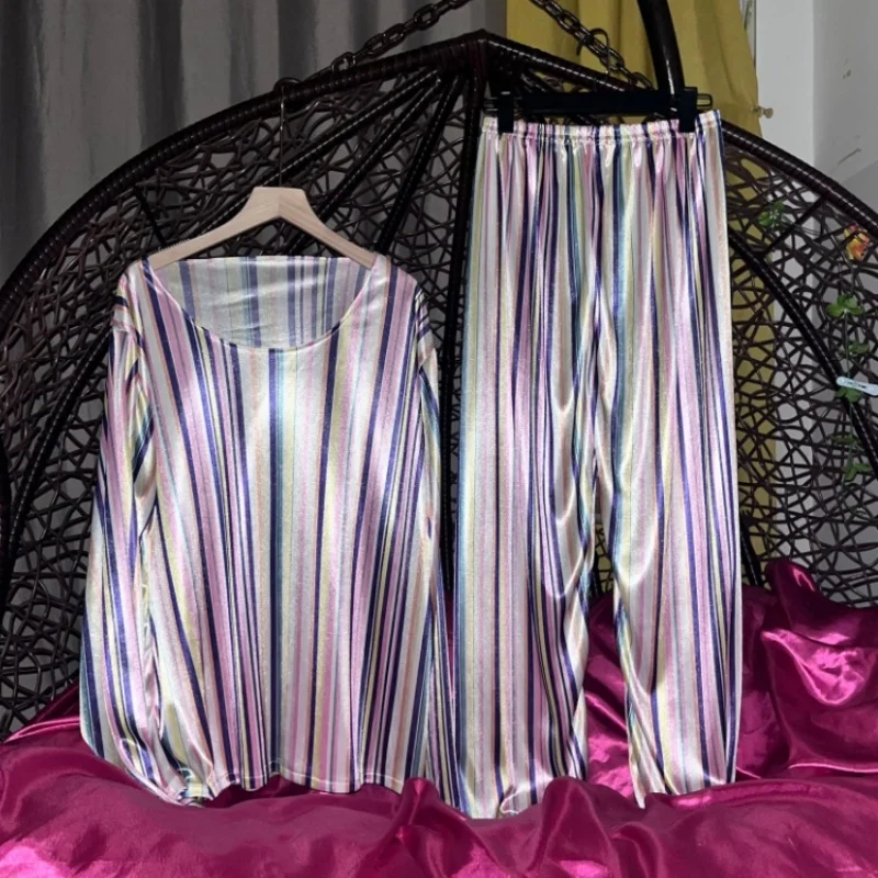 

Мягкий эластичный комплект для пар из ледяного шелка с леопардовым принтом, свободный, удобный, дышащий, модный, с круглым вырезом, домашний комплект уличной одежды