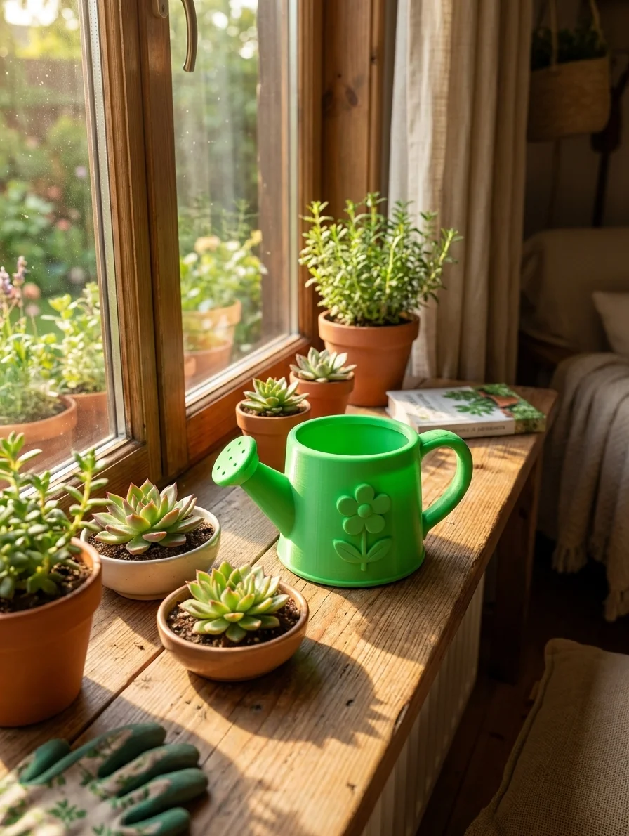 Mini-Gießkanne, niedlicher Blumentopf mit Blumenprägung, Sukkulententopf, grüne Tischdekoration für Zimmerpflanzen