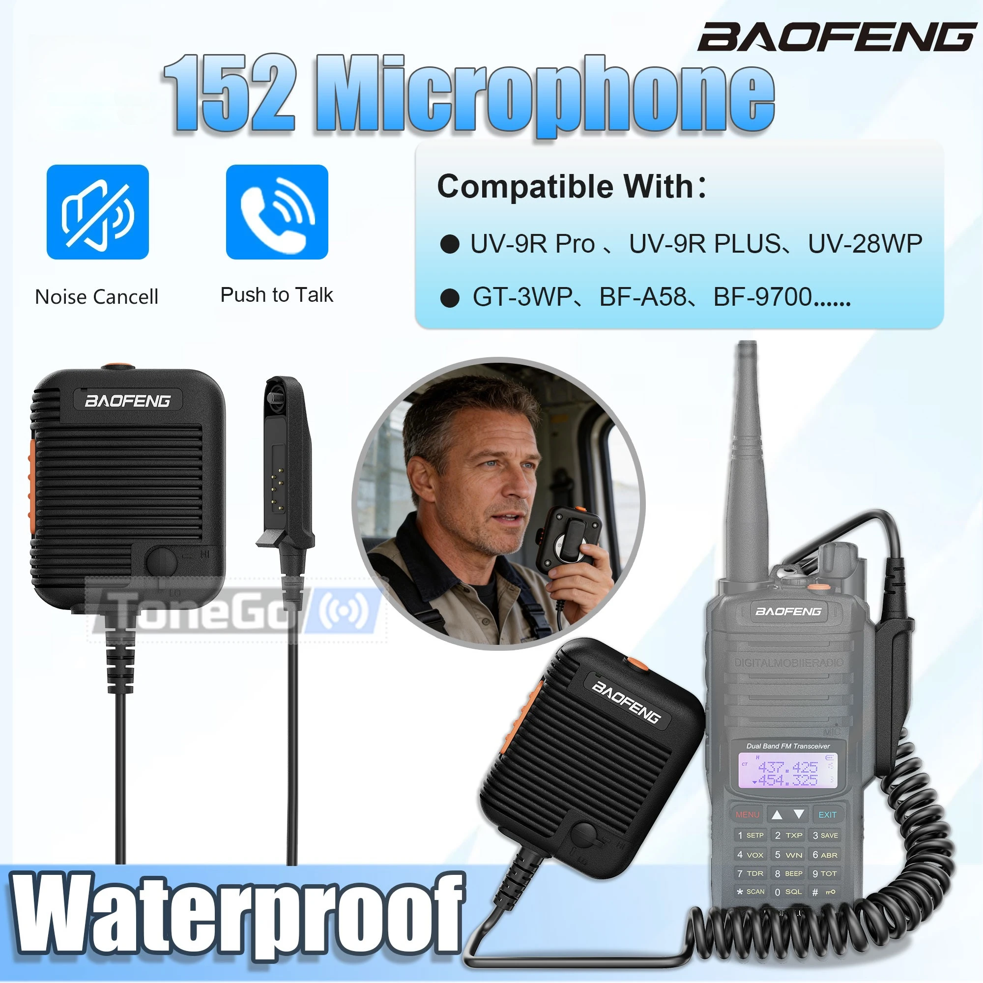 

1/2pcs Baofeng 152 Tactical Microphone Waterproof Speaker Mic Big PTT 3.5MM Headset Jack For UV-9R Plus UV-9R PRO GT-3WP BF-9700