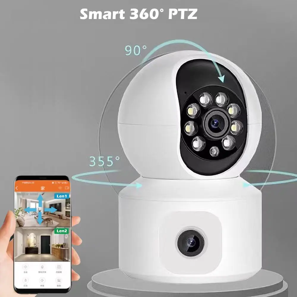 Saikiot-Interior CCTV Home Security Camera, Dual Lens, 2 Screen, Wi-Fi, Visão Noturna, ICSEE, 4MP, 6MP, ICSEE