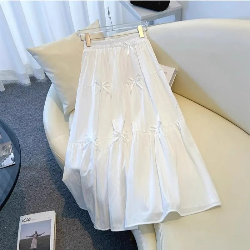 

Sweet Ballet Bow Puffy Cake Solid Color Simple Korean Style Women's Summer 2025 New High Waist Medium Long Chic Skirt