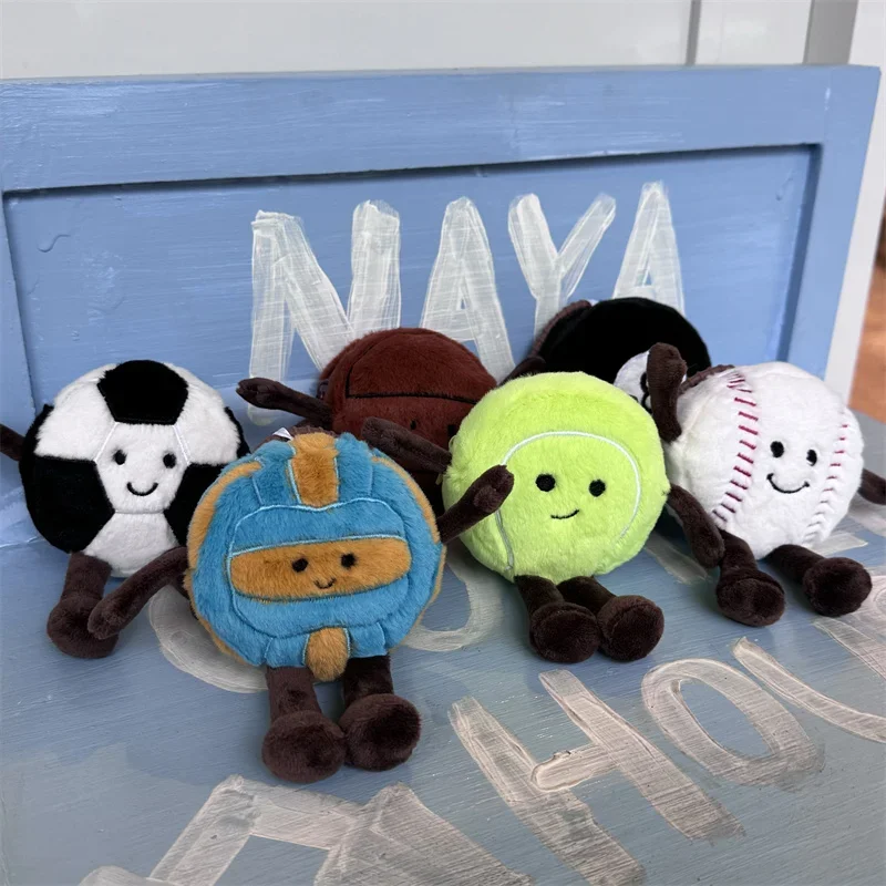 Cute Sports Ball Plush Toy Collection Tennis Basketball Football Baseball Volleyball Stuffed Dolls Keychain Gift For Sports Fans
