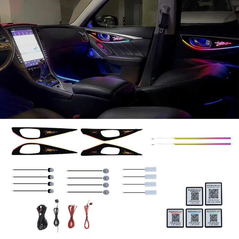 

Премиальные светодиодные лампы для интерьера автомобиля Infiniti Q50, комплект подсветки с эффектом динамических цветов, атмосферная лампа для создания настроения в салоне.