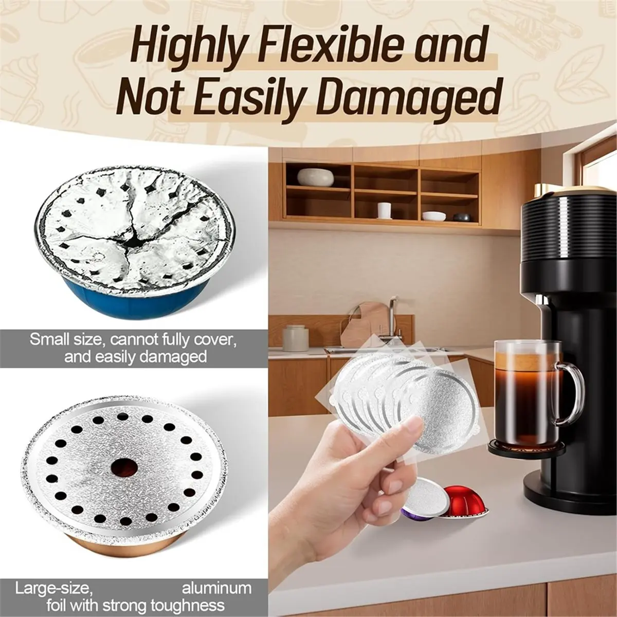 200 Pcs Aluminum Foil Seal Lids with Double Ear Tabs Strong Sealing Performance, 3-Point Positioning Design
