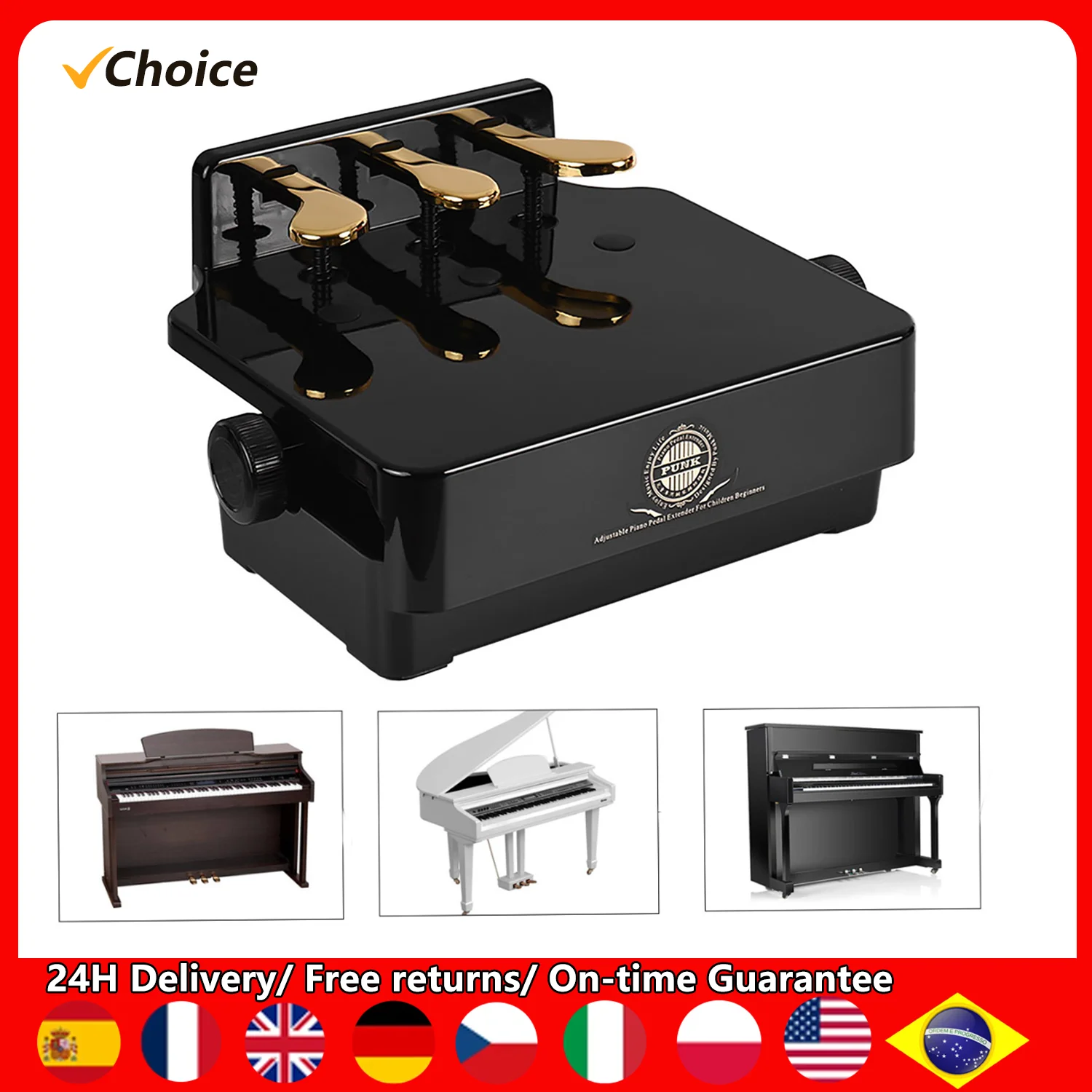 PA-23 Piano Pedal Extender Bench for Kids Adjustable Height with 3 Pedals Children Piano Teaching Aid Accessory