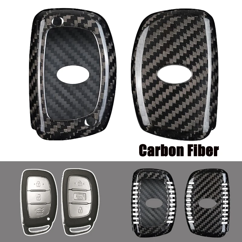 Carbon Fiber Car Smart Remote Key Fob Case Cover Holder Bag With Keychain For Hyundai Tucson Elantra Sonata