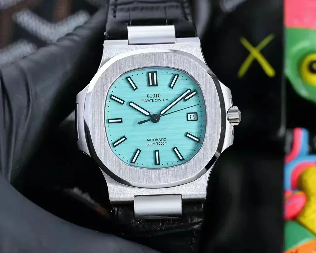 Luxury New Mens Automatic Mechanical Calendar Watches Stainless Steel Bracelet Sky Blue Black Leather 5711 Nautilus