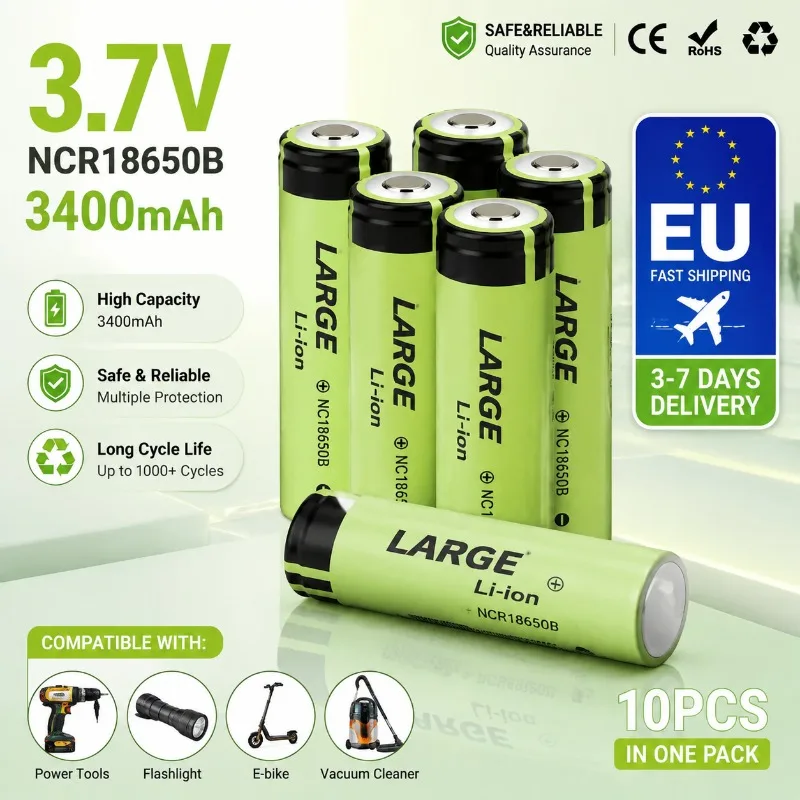 3,7V 3400mAh NCR18650B 18650 Wiederaufladbare Li-Ionen-Batterie mit Button-Anschluss, hohe Kapazität für 18650 Taschenlampe, Stirnlampe, tragbarer Ventilator, Rasierer, Powerbank, DIY-Akkupack,