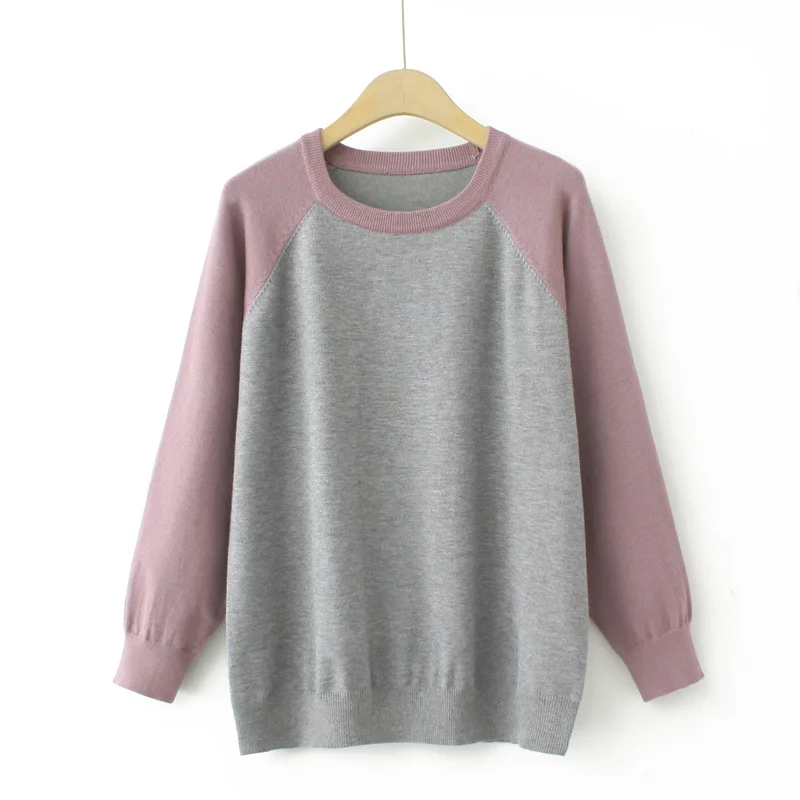 2023 Autumn Clothes Women Sweater Plus Size Casual Raglan Shoulders Block Color Pullover Knitwear Curve F11 2218