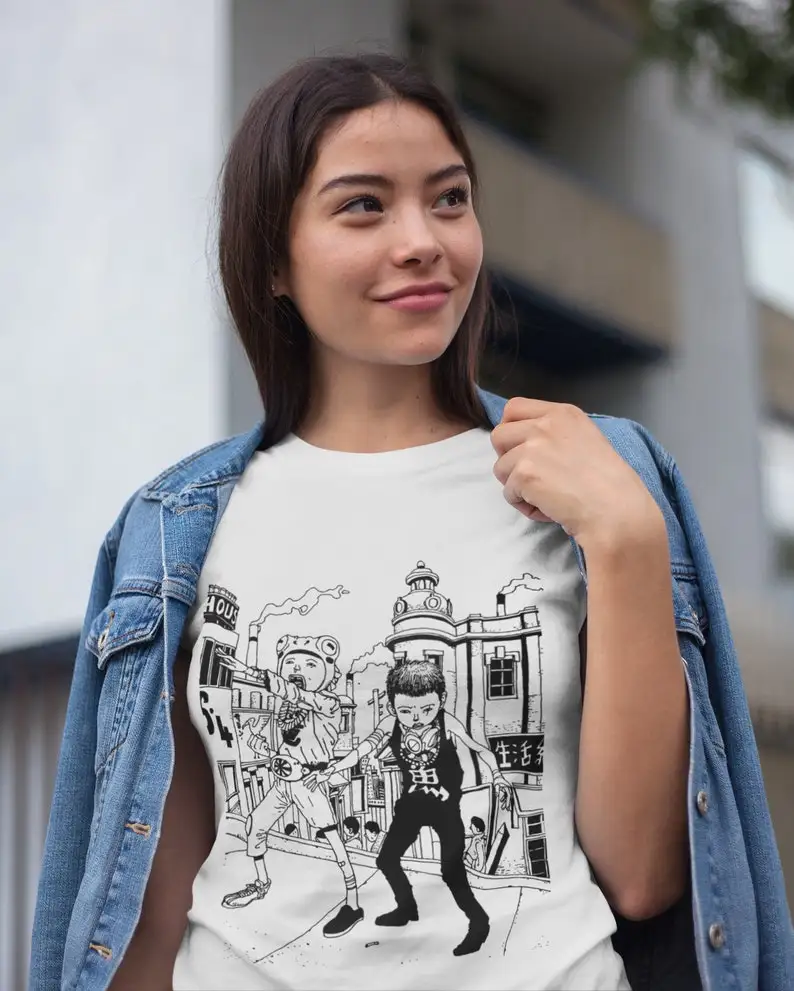 Anime Crewneck T-shirt, Taiyo Matsumoto, Tekkonkinkreet, Black & White, Japanese Manga Tee Shirt Gift for Geeks Nerds Comic Love