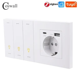 COSWALL White PC Panel Zigbee 3.0 Tuya On / Off Switch & Scene Switch Universal Normal Socket USB Charger TV RJ45 Modules DIY