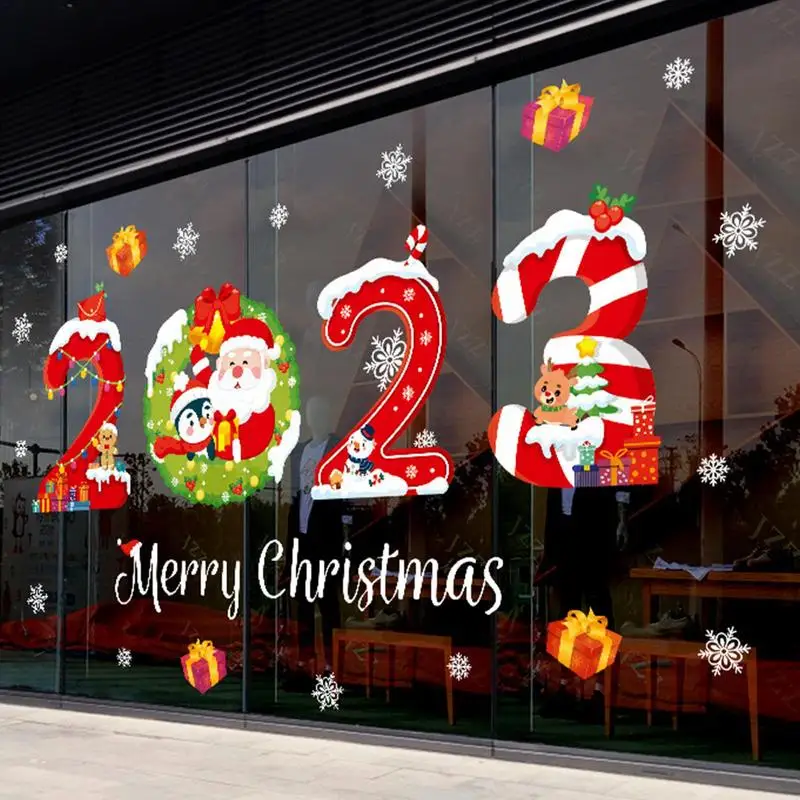 2023 New Year Christmas Large Wall Window Stickers Decals Merry Christmas Decoration For Home Xmas Party Gifts Noel Decor