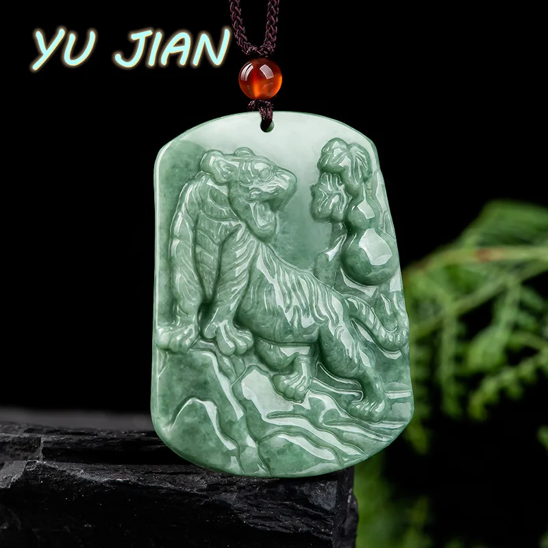 

Natural Emerald Zodiac Tiger Pendant Hand Carved Fashion Amulet Ladies Men Jade Jewelry Gemstone Gift Charm Necklace