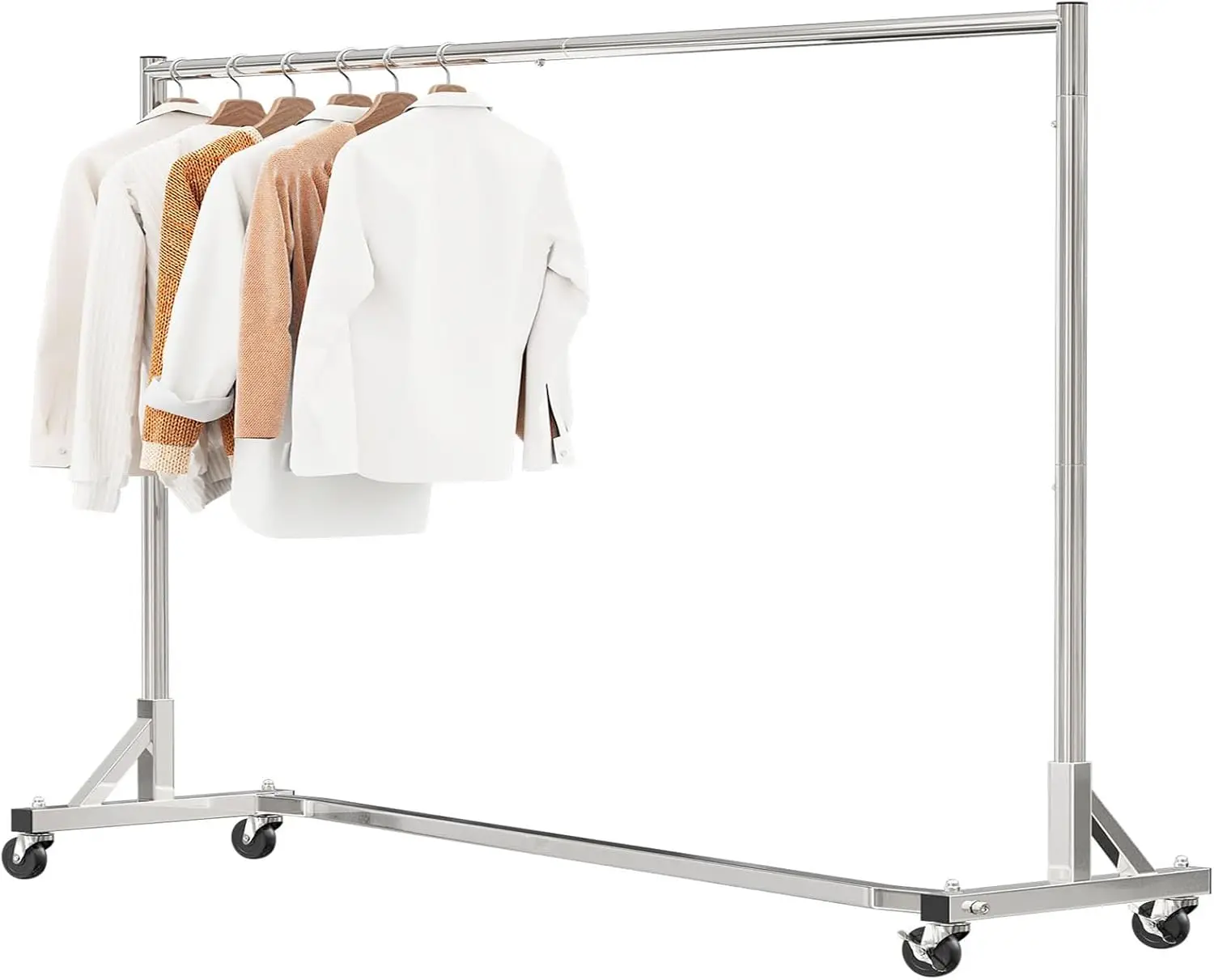 Industrial Grade Z-Base 70in extra long Clothes Garment Rack, Commercial Grade Rolling Clothing Rack, Heavy Duty 600lb Load