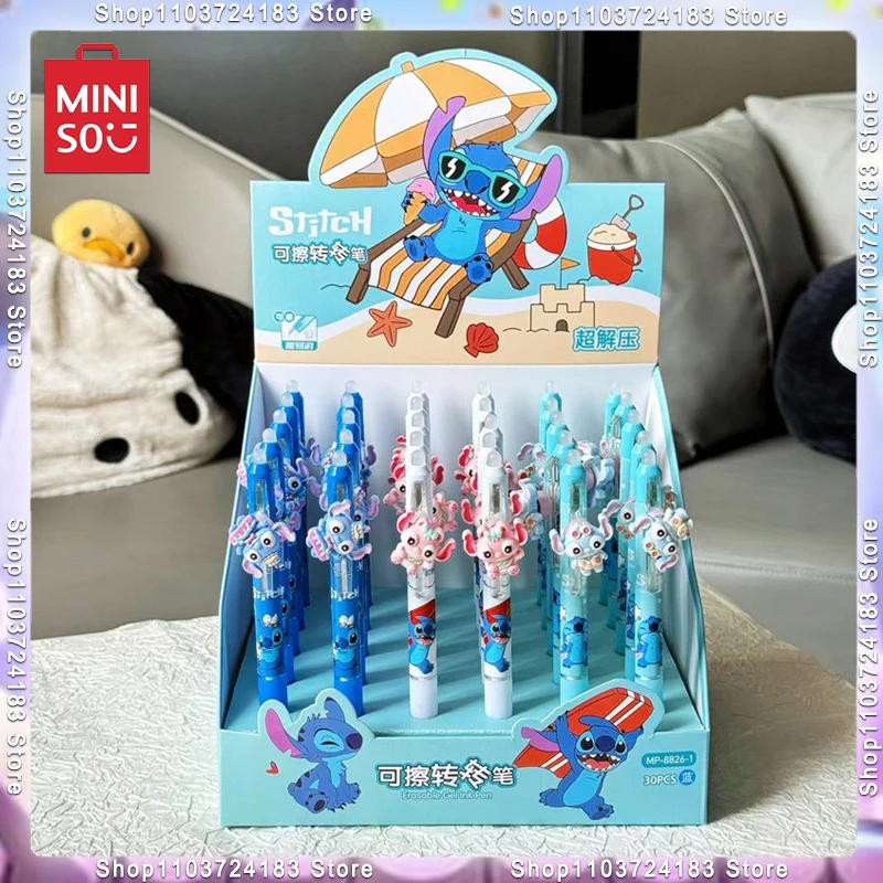 

MINISO Disney 30pcs Erasable Gel Pen Cartoon Stitch Stationery Rotary Resin Doll Pen Blue Black Ink Student Writing Practice Pen