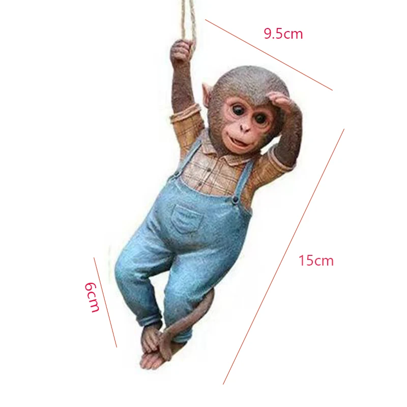 Outdoor Garden Decoration Monkey Tree Rope Hanging Statue Creative Simulation Animal Sculpture Resin Little Monkey Pastoral Deco
