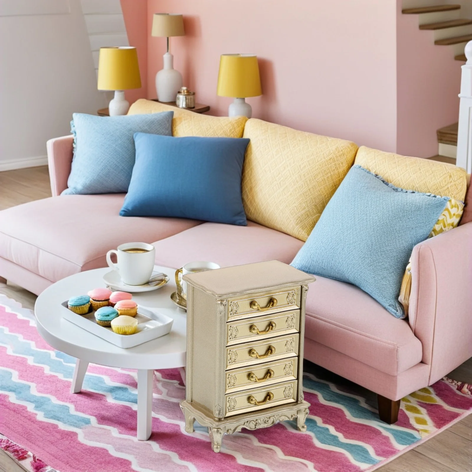 Miniatura 1:12 escala vintage cômoda de plástico casa de bonecas móveis realista fingir jogar acessório casa de bonecas móveis estatueta