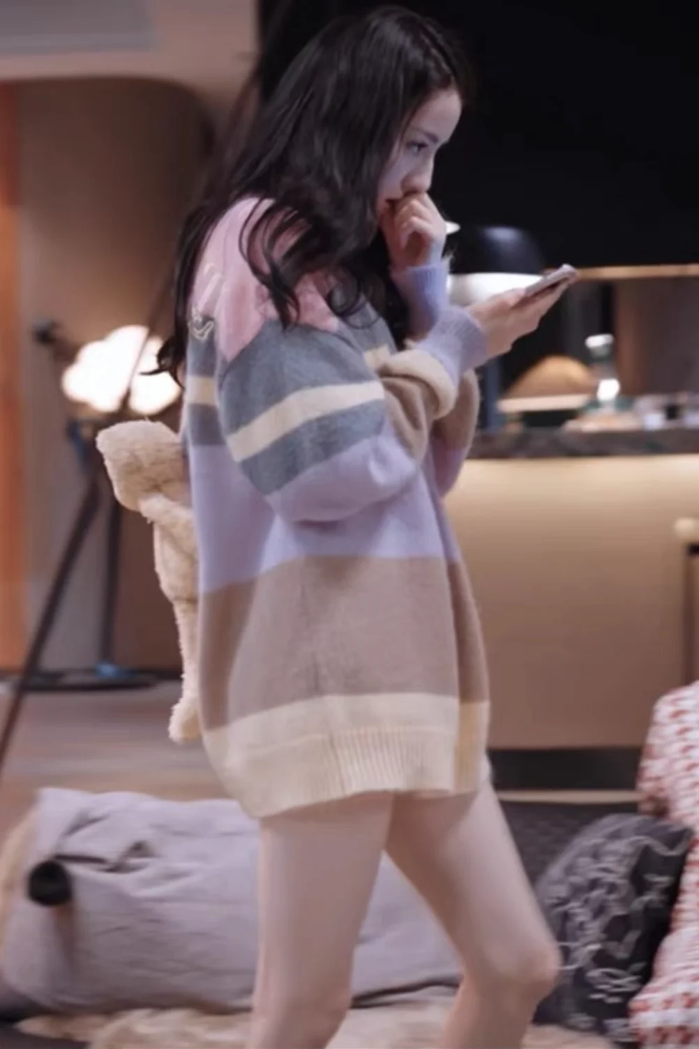 Rainbow  Hair Mid-Length Sweater Quality Focused Sweet Style Long Sleeve Batwing Sleeve Knitwear for Women