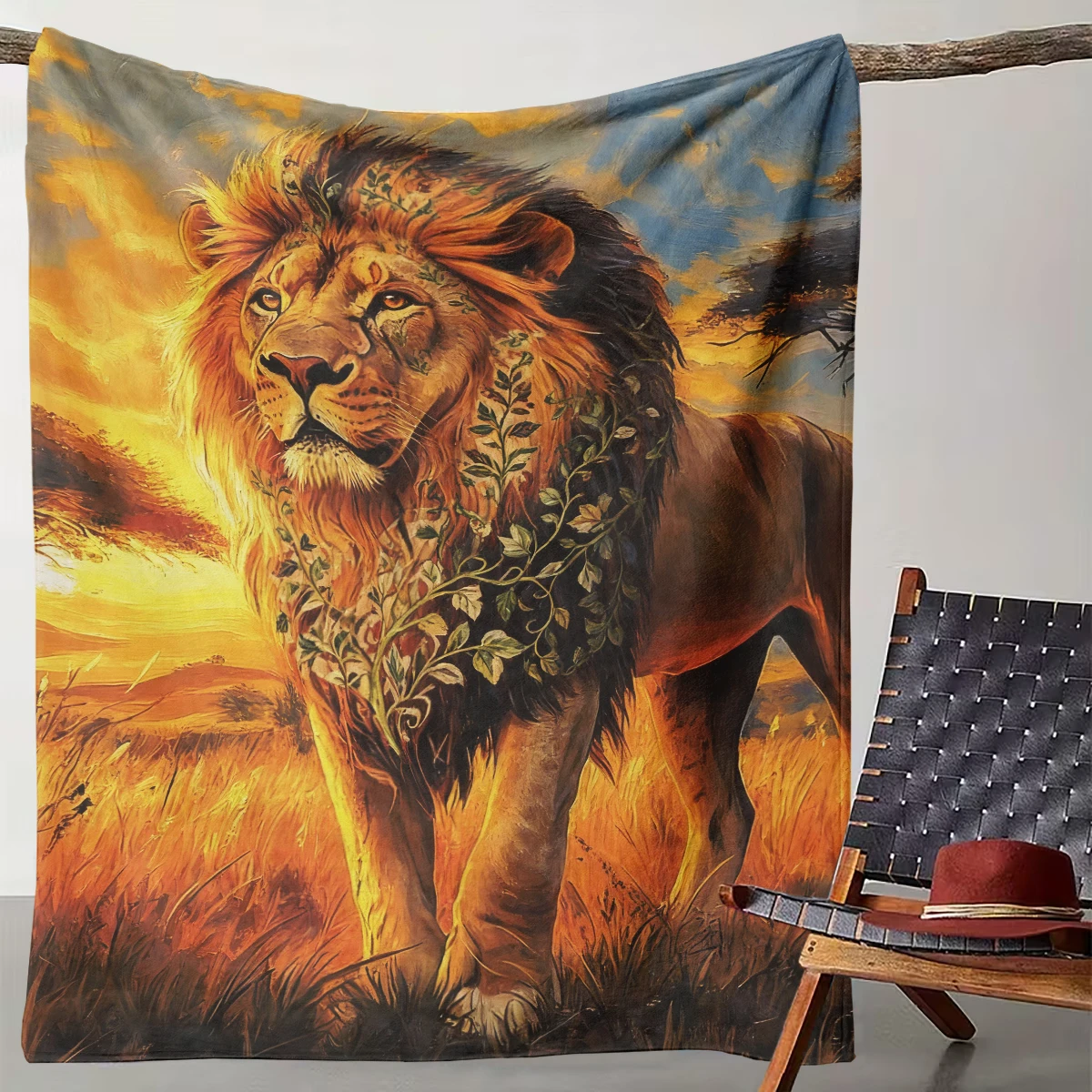 

1 Grassland Golden Lion Natural Totem Blanket Suitable for Camping, Living Room, Office, Chairs, and Beds