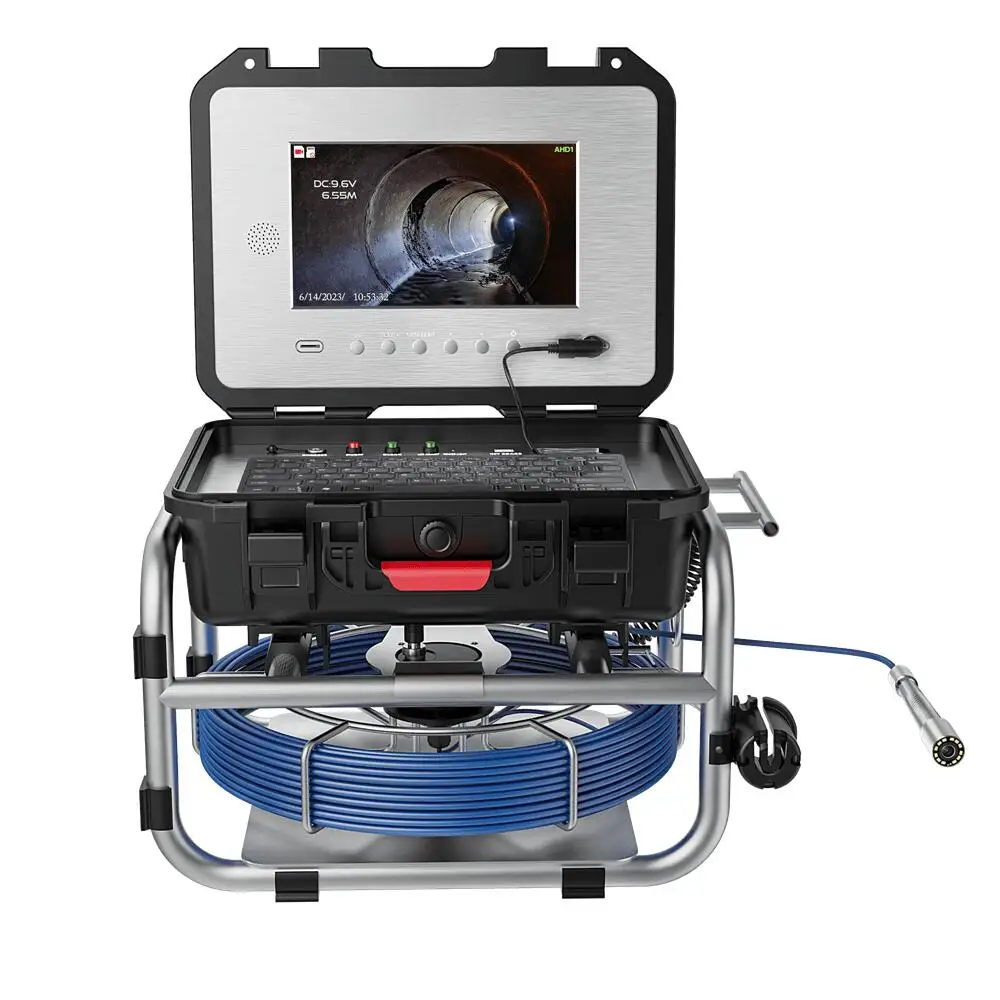 Sewer Pipe Inspection Camera With Self-Leveling 512HZ Locator 10"IPS 1080P Screen Video+Audio Recording+Meter Counter Endoscope