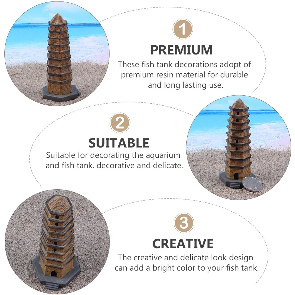 

2pcs Micro Landscape Pagoda Resin Fish Tank Aquarium Decoration Craft Ornament For Underwater Home Aquariums Durable Creative