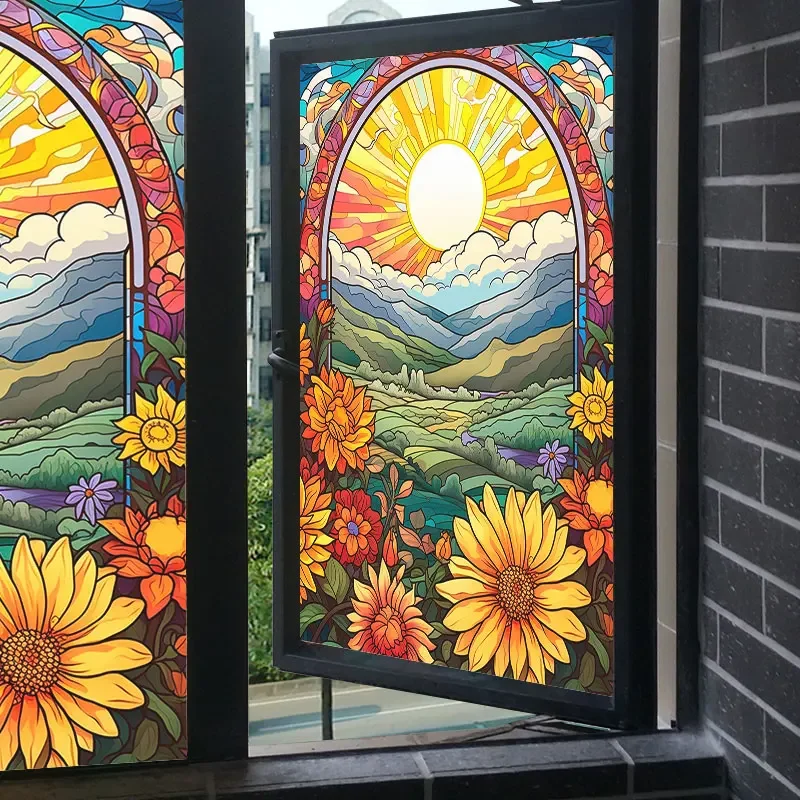 

European Style Retro Glass Film,electrostatic Frosting, Adhesive Free Art Painting Privacy Protection Window Film Stained Glass