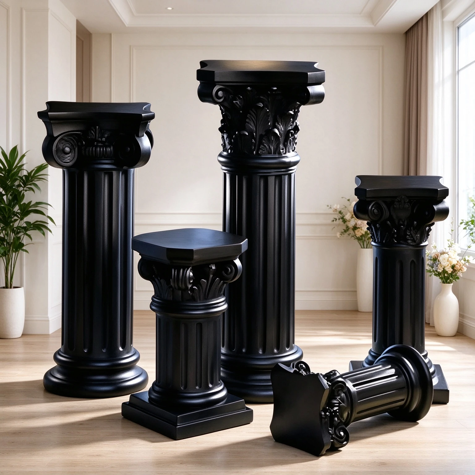 Black Roman Column Pedestal, Flower Pot Display Stand and Wedding Dessert Table Prop for Garden, Patio and Event Decoration