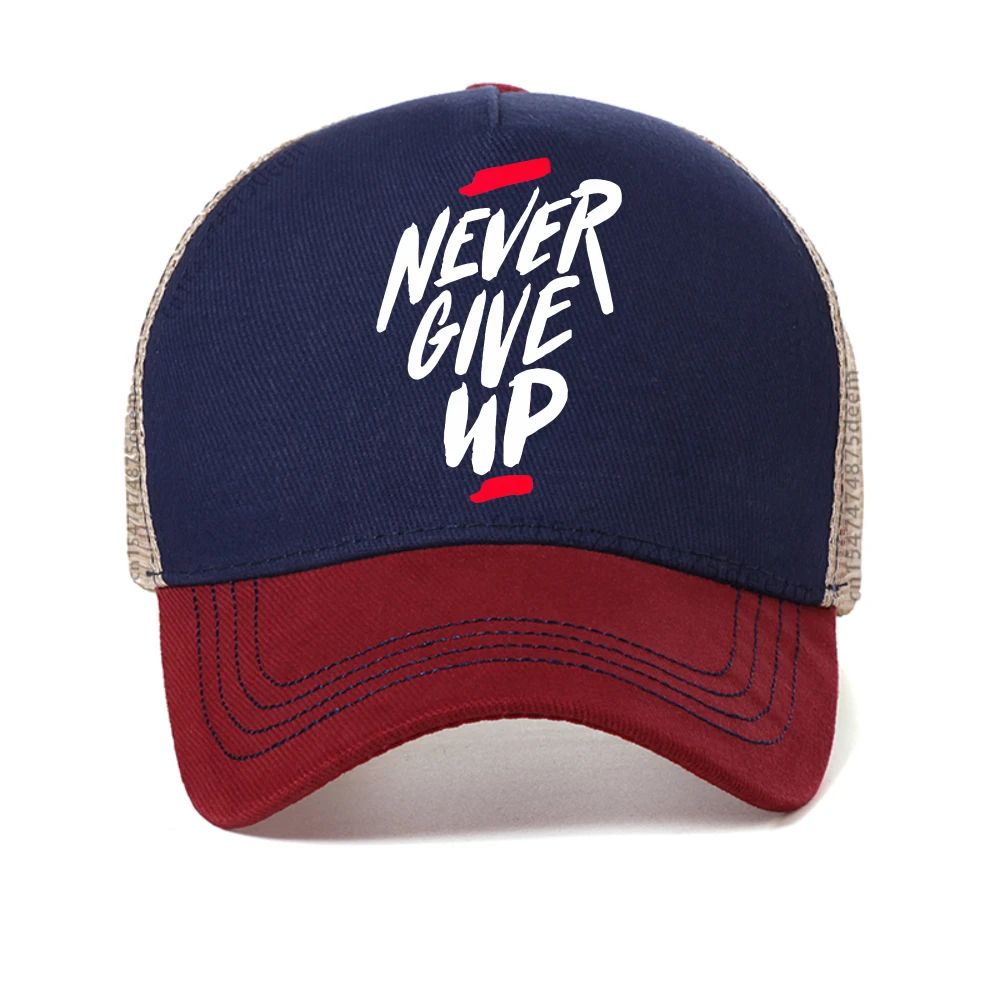 

NEVER GIVE UP Print Design Men'S baseball cap summer outdoor Casual sports caps fashion women Breathable mesh cool Snapback hat