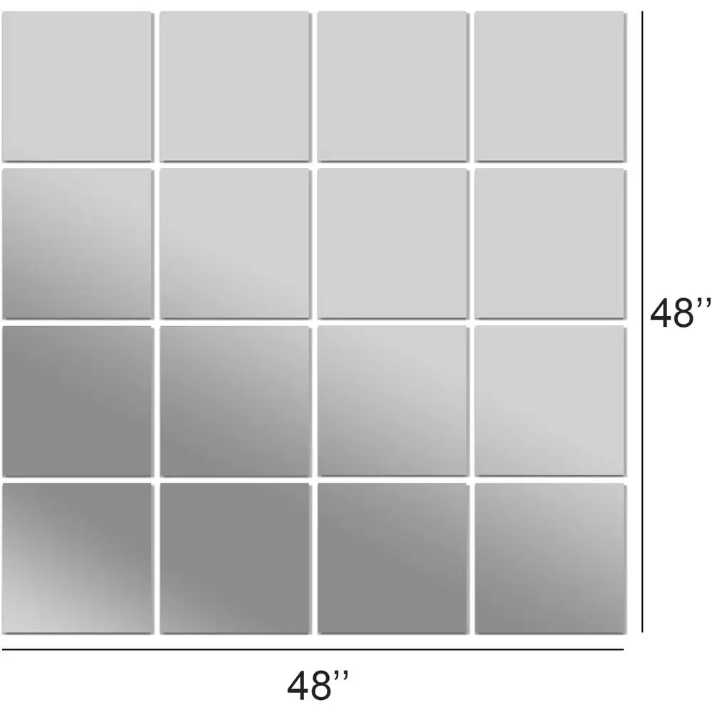 12 x 12 quadratische Glasspiegelfliesen, 16er-Pack, rahmenlose Wandspiegel für Heim-Fitnessstudio, Schlafzimmer, Tür und Badezimmerdekoration