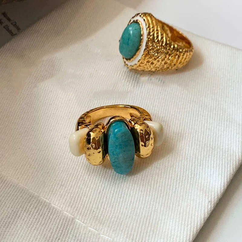 

Europe America Blue Natural Stone Gold Plated Luxury Ring Woman High Quality Charm Ring Trend