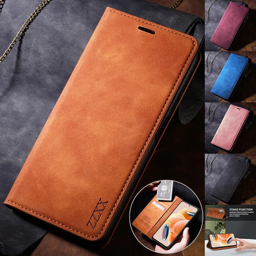 Hautfreundliche RFID-blockierende magnetische Flip-Lederhülle für Xiaomi 17T 15T Poco X8/X7 Pro Redmi 15C 14C Note 15 Pro+ 14S.