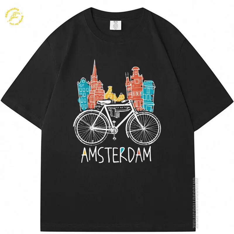 

Amsterdam Oversized T-Shirt Retro Netherlands Bicycle Bike Gift Men's T-Shirt Футболка Y2K Футболка Мужская Ropa Hombre