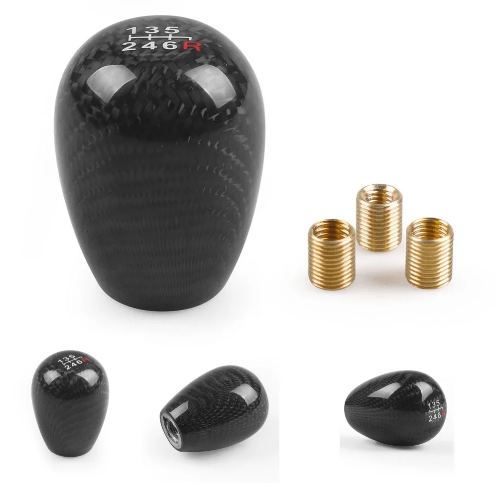 6 Speed Car Carbon Fiber Ball Stripe Gear Shift Knob AT MT Shifter Lever Fit For Honda Toyota Nissan Mitsubishi