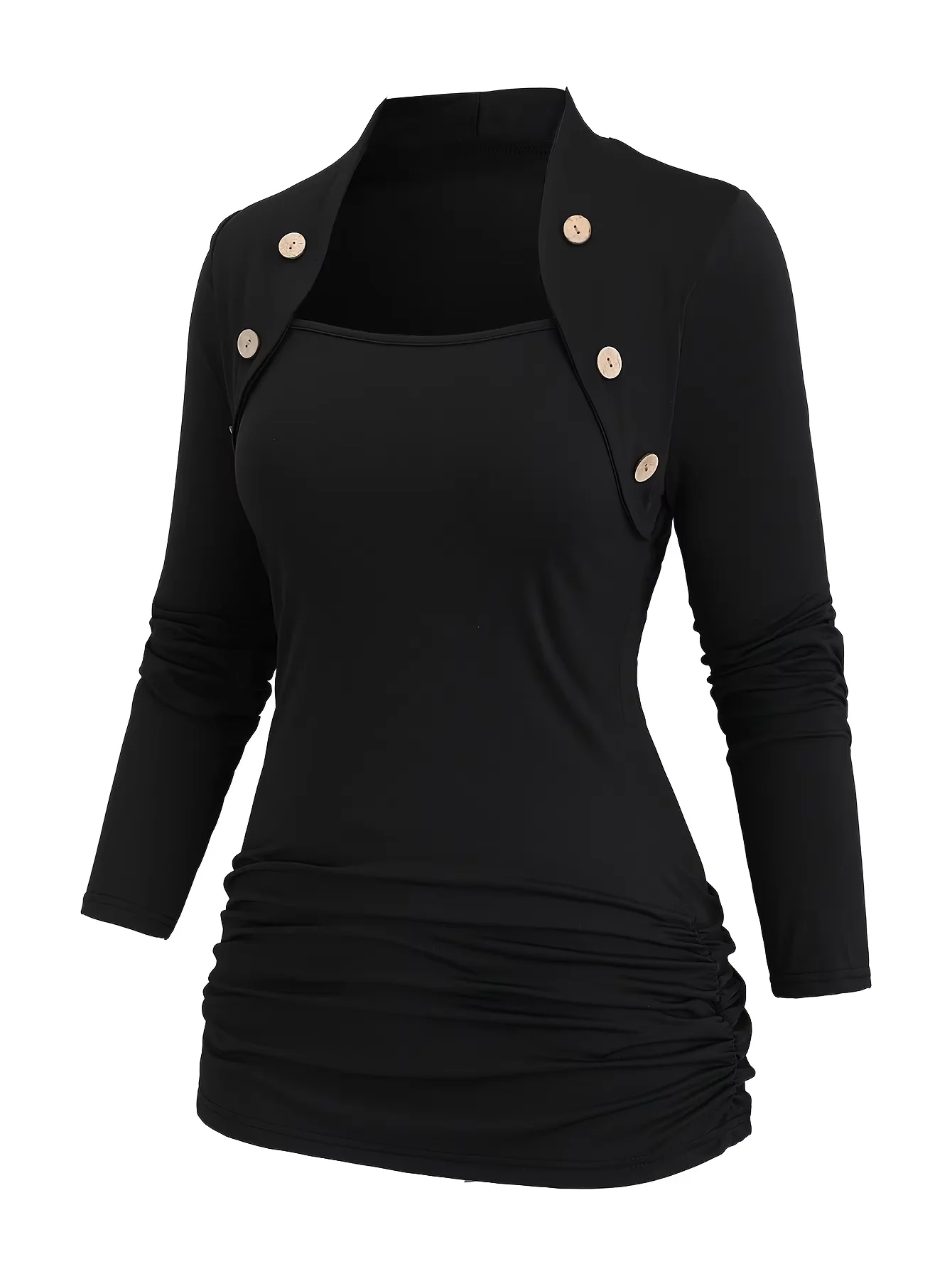 

Women's Oversized Casual Long-Sleeve Top Faux Button Detail European American Fashion Top for Women