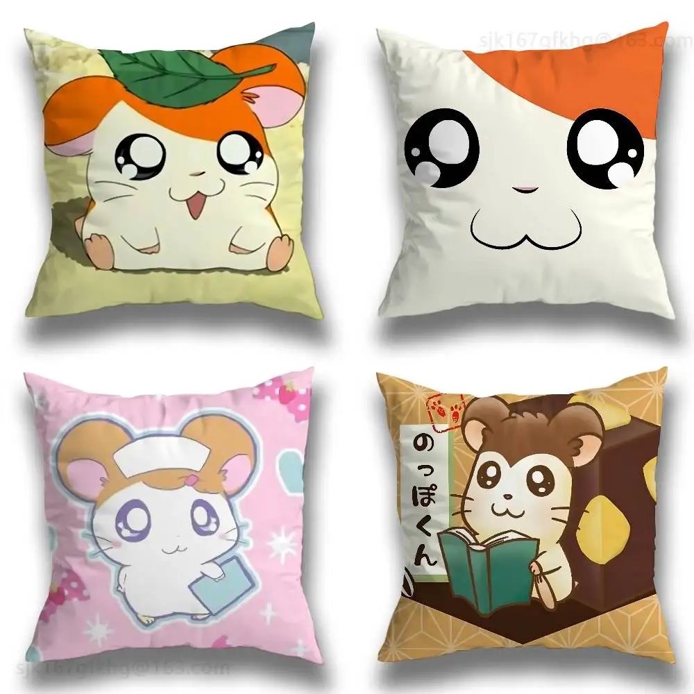 

Cartoon Hamtaro Hamster Pillow Case Square Double-Sided Printing Short Plush Sofa Cushion Cover Bedroom Bedside Pillow