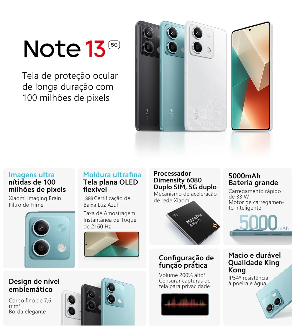 هاتف Xiaomi Redmi Note 13 5G Global Rom 8GB 128GB