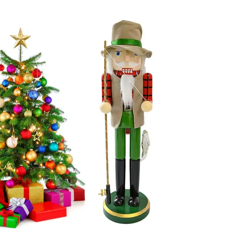 

Nutcracker Christmas Decorations 14.96inch Christmas Decorative Fisherman Ornament Christmas Wood Fisherman With Fishing Rod And