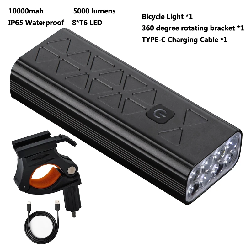 10000 mAh Bike Light Rainproof USB Rechargeable LED Bicycle Light Super Bright  Flashlight for Cycling Front / Rear Light