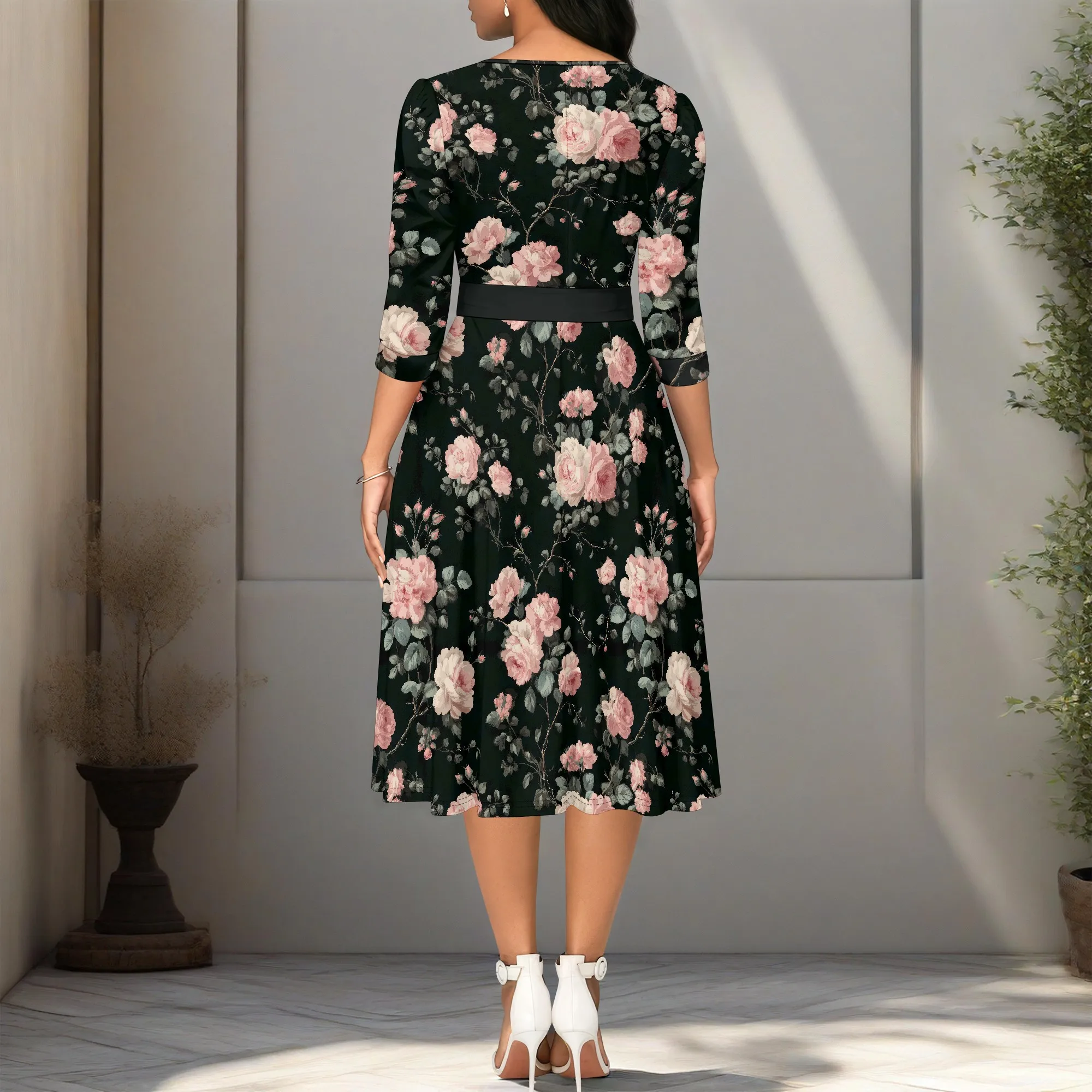 Cocktail Dresses for Women, Vintage Wedding Guest 3/4 Sleeves Formal Church Dress, Summer 2025