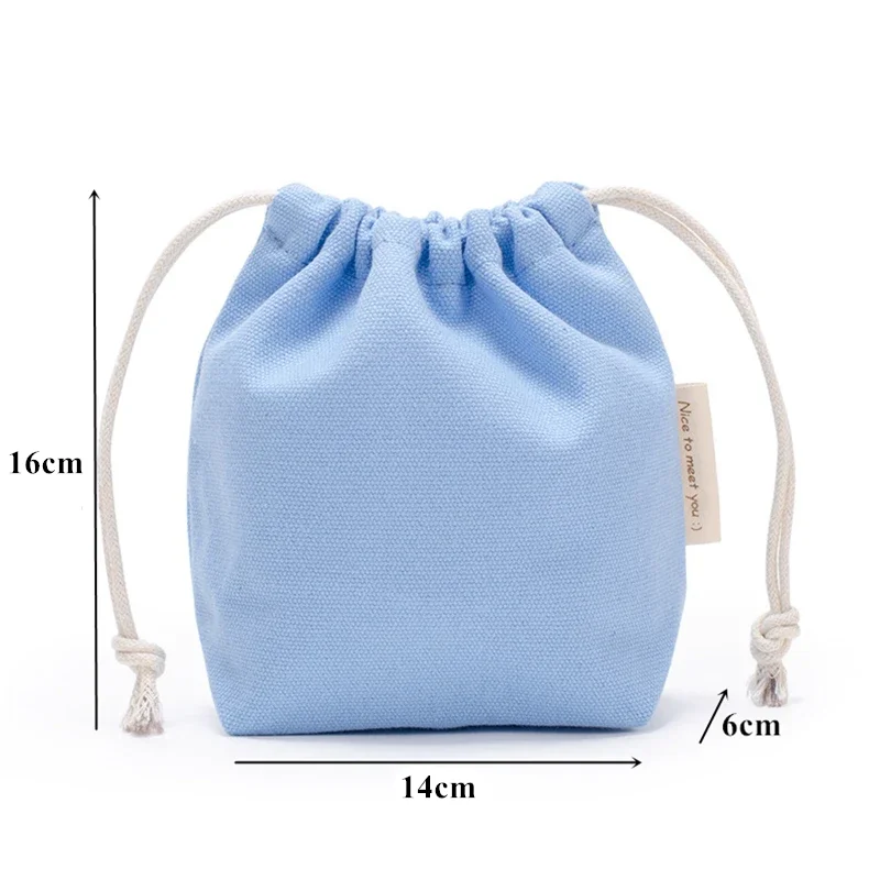 Small Cotton Canvas Drawstring Bag Portable Travel Female Cosmetic Lipstick Mini Storage Pouch Reusable Square String Cloth Bags