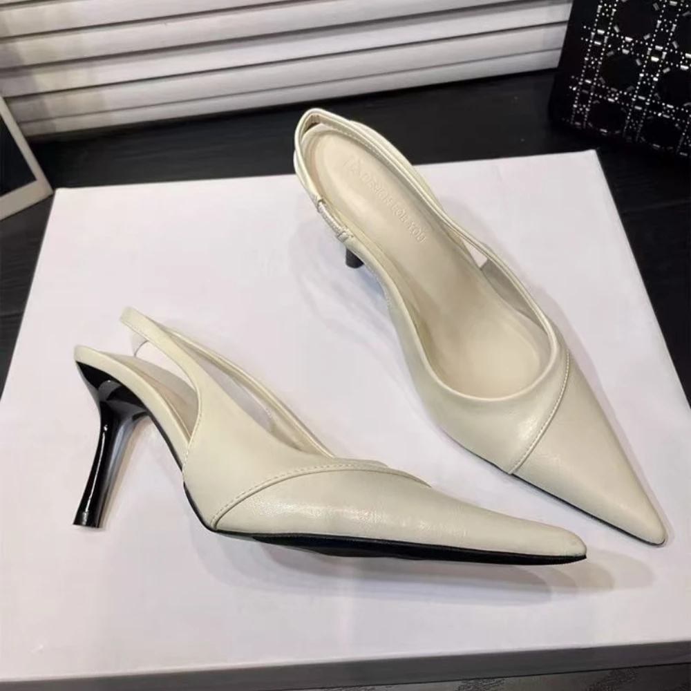 

2026 Spring New Women Sandal Fashion Pointed Toe Shallow Slip on Dress Mules Shoes Thin Low Heel Slingback Sandal